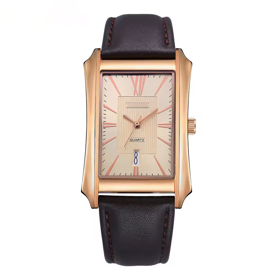 Men’s Rectangular Dress Watch, Rose Gold-Tone Case