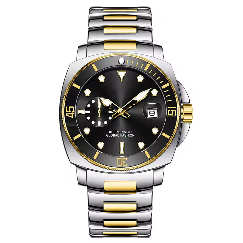 Men’s Diver-Style Quartz Watch, Black Dial