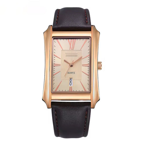Men’s Rectangular Dress Watch, Rose Gold-Tone Case