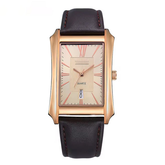 Men’s Rectangular Dress Watch, Rose Gold-Tone Case