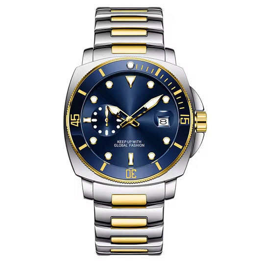 Men’s Diver-Style Quartz Watch, Blue Dial, Two-Tone Stainless