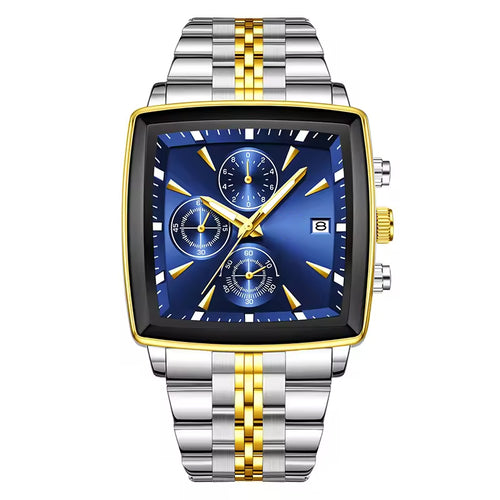Men’s Square Chronograph Quartz Watch, Blue Dial