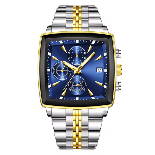 Men’s Square Chronograph Quartz Watch, Blue Dial