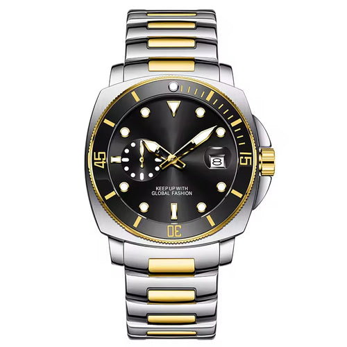 Men’s Diver-Style Quartz Watch, Black Dial